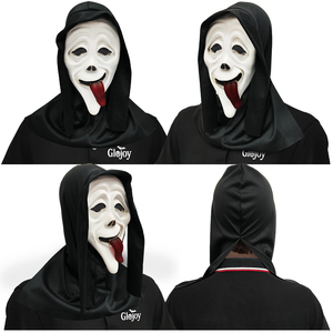 Máscara de Terror de Halloween con Diseño de Cara de Fantasma, Color Blanco, con Capucha Negra, Accesorio de Maquillaje para Fiestas - Product Image 4