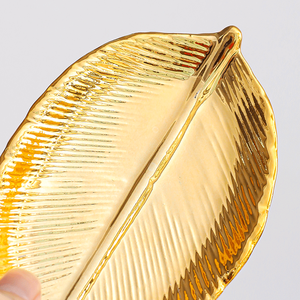 Golden <strong>Ceramic</strong> Storage <strong>Box</strong> Golden Leaf <strong>Jewelry</strong> Tray Dry Fruit Dish Desktop Home Furnishings - Product Image 4