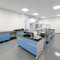 Banc de laboratoire en acier et bois à structure en C, résistant aux acides et aux alcalis |   Poste de travail central personnalisable pour les laboratoires de recherche et les écoles