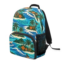 Sac à dos d'étudiant personnalisé de 17 pouces avec motif vagues de canoë et îles du Pacifique pour l'école et les voyages