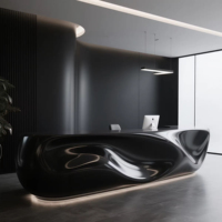 Bureau de réception commercial moderne en PETG imprimé en 3D sur mesure, extensible, monobloc, avec des contours lisses et élégants, pour les bureaux, les halls d'accueil, les hôtels, les centres commerciaux