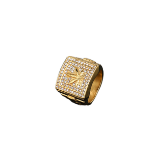 Craft Wolf Bague Feuille d'érable en Argent Plaqué Or, Diamant Moissanite, Tendance Hip-Hop, Style Européen Américain, Produit d'Usine Transfrontalier - Product Image 1