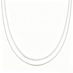 Collana a Doppio Strato in Argento Sterling S925, Girocollo con Catena a Spina di Pesce e Box, Gioielli Minimalisti Impilabili per Donne - Product Image 4