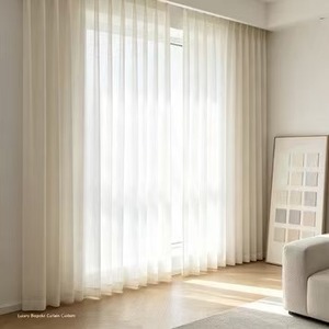 Tende Moderne a Pieghe Ondulate in Bambù/Poliestere Trasparente Bianche con Binario Nascosto a S, Su Misura, Lunghezza a Terra, per Soggiorno, Ignifughe - Product Image 1