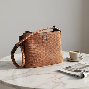 Bolso de Hombro Tejido de Rafia, Estilo Bohemio, Correa Única, Parte Superior Abierta, Color Beige Natural - Product Image 5