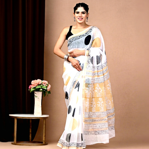 Sari Kota Doriya con estampado a mano, ligero, de algodón, tradicional indio, sari premium con estampado a bloque Kota Doriya - Product Image 1