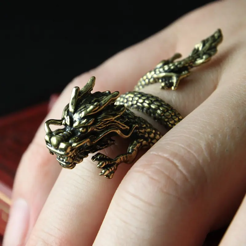 Anel de prata com dragão masculino, design criativo, personalidade aberta, tendência única, dedo indicador retrô, anel dominador masculino
