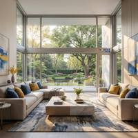 Ventana Abatible de Aleación de Aluminio de Alta Eficiencia Energética HUACAI, Diseño Moderno, Ventanas Grandes de Vidrio para Villa