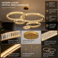 Lampe suspendue LED moderne pour salon, lampe suspendue en cristal, anneau circulaire, lustre suspendu, hall d'hôtel, villa, escalier