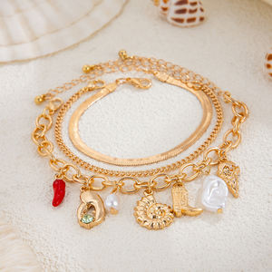 Set di 3 Bracciali con Ciondoli Divertenti a Forma di Peperoncino Rosso/Stivali/Conchiglia per Donne, Gioielli alla Moda con Catena Piatta - Product Image 3