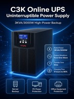 C3K 온라인 UPS 3KVA 3000W 순수 정현파 무정전 전원 공급 장치 0ms 전환 기능 포함 서버 PC 사무실 네트워크용