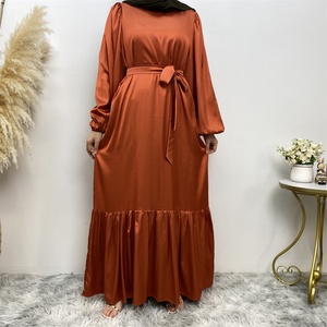 6531# Solid Color Elastic Cuff Pleated Bottoms Thin Satin Casual Elegant With Pockets <b>Summer</b> Women Popular Dress - Product Image 6