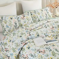 Ensemble de couette imprimé motif floral toutes saisons, parure de lit matelassée avec housse de couette