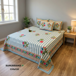 Hot Selling Cotton <b>Bed</b> <b>Cover</b> Set Discharge Printed Pillow <b>Covers</b> Jaipur Style Bedding Set for Wholesale Price - Product Image 3