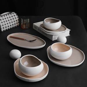 Service de table en céramique écologique d'inspiration nordique blanc de haute qualité, blanc et gris, plats principaux disponibles, prix de gros - Product Image 1