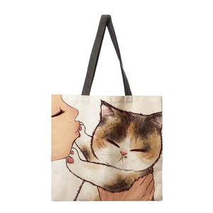 Medium Customizable Printed Pattern Canvas <b>Tote</b> Shopping <b>Bag</b> Quick Fabric Mesh Cotton Dot with Cartoon Logo for Gifts - Product Image 3