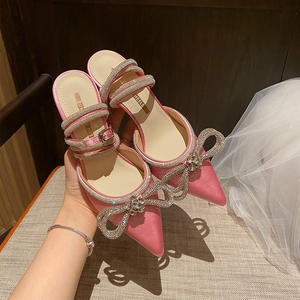 Strass da donna Sexy <span class=keywords><strong>con</strong></span> tacco in raso <span class=keywords><strong>con</strong></span> <span class=keywords><strong>lacci</strong></span> da 6 Cm <span class=keywords><strong>con</strong></span> fiocco in oro rosa punta a punta tacco a spillo tacco sottile comode pompe sandali <span class=keywords><strong>con</strong></span> tacco - Product Image 4