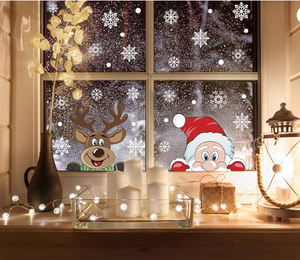 Autocollants de fenêtre de Noël, Père Noël et Rudolph, flocons de neige, autocollants en PVC pour la décoration de fenêtre de Noël - Product Image 2