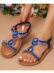 Sandales compensées perforées nude pour <span class=keywords><strong>femme</strong></span>, à brides croisées, semelle antidérapante, confortables pour le bureau et les vacances - Product Image 2