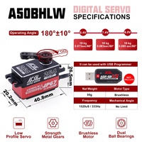 Servo AGFRC A50BHLW de 19 kg de Torque, Carcasa CNC, Sin Escobillas, IP67 Impermeable, Programable, de Perfil Bajo, Ideal para Autos de Carreras RC 1/10
