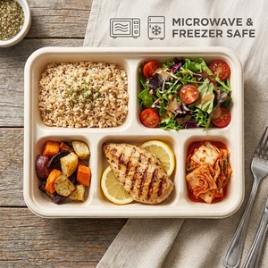 Biodegradable Sugarcane Bagasse <b>Lunch</b> <b>Box</b> Eco-Friendly 3 4 5 6 Compartment Meal Tray with Lid for Catering - Product Image 1
