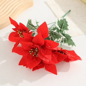 Fleur artificielle de poinsettia en soie à 5 têtes de 30 cm en pot <span class=keywords><strong>pour</strong></span> la décoration de Noël, de mariages et de vases à la maison - Product Image 1