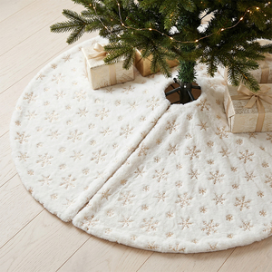 White Faux <b>Fur</b> Gold Snowflake 58in Christmas Tree <b>Skirt</b> Navidad Luxury Plush Indoor Outdoor Xmas Decor - Product Image 1