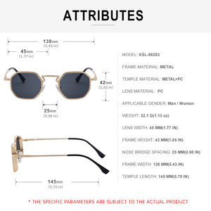 Herren Designer UV400 Sonnenbrille Custom Logo Metall Polygonal geformte Sonnenbrille mit Gold oder Grau Rahmen Trendy Styles - Product Image 6