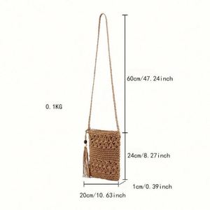 Bolso cruzado hecho a mano con borlas huecas de papel tejido para mujer, resistente al agua, portátil, con USB, para vacaciones de verano y playa - Product Image 4