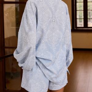 Nouvelle Collection 2025 : Ensemble Chemise et Short en Coton Brodé OEM, Longueur au-dessus du Genou, Style Décontracté et Tendance pour Femme - Product Image 3