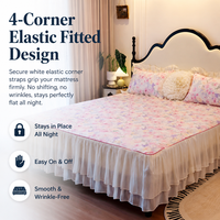 Ensemble de literie en coton pour chambre à coucher, 100% coton, volants français, rose pastel, motif floral