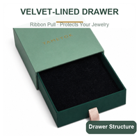 Boîte à bijoux sur mesure OEM ODM, design bicolore vert avec doublure en velours noir, ruban de traction, fabricant en gros