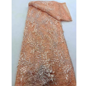 Robe en dentelle africaine Styles de luxe blanc perlé cristal strass tissu dentelle d'Europe pour vêtements femmes - Product Image 3