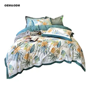 Conjunto de cama de algodão de luxo com estampa personalizada desenhos exclusivos conjunto de lençóis de algodão de luxo