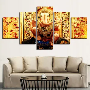 5 Pieces India Indian buddha Hindu God Elephant Ganesha Painting Picture Canvas Art Painting For Living Room Wall Decor