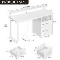 AJUNION Bureau d'étude moderne Table d'ordinateur Bureau de jeu pour Gamer Table de jeu avec station de charge Bureau en bois blanc