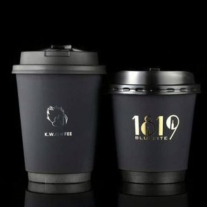 Gobelets en papier kraft jetables personnalisés avec logo imprimé, 16 oz, pour boissons chaudes, à double paroi, gobelets à café en papier noir avec couvercle - Product Image 3