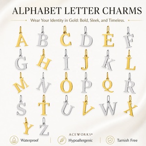 Abalorios con Letras del Alfabeto |   Colgante de Acero Inoxidable Chapado en Oro PVD de 18K con Inicial para Creación de Joyería DIY |   Duradero e Hipoalergénico - Product Image 1