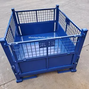 Euro Customized Welded Warehouse Powder Coated Collapsible Stackable Logistics Rigid Steel Metal Wire Me