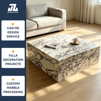 Table basse en pierre naturelle personnalisée, marbre Calacatta Viola poli, table cube sur piétement carré pour salon moderne, villa