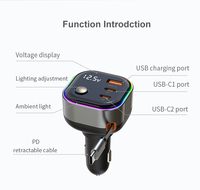 Cargador de Coche Retráctil con Encendedor de Cigarrillos Tipo C de 65W PD, Triple Puerto USB-A, Doble USB-C, Pantalla de Voltaje DC12V-24V para Autos y Camiones