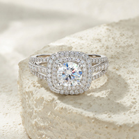 Bague en argent sterling S925 avec moissanite ronde taille brillant 1 carat, double halo et sertissage pavé, bijoux fins personnalisés pour femme