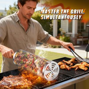 Cesta de malla de acero inoxidable rodante con diseño OEM de fábrica, cesta para vegetales para parrilla y ahumador de exterior, para camping y patio trasero - Product Image 3