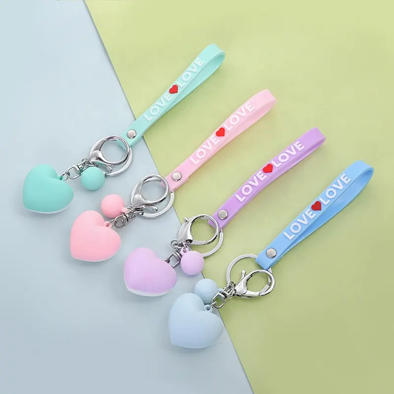 Colorful Rubber Key Chain Loving Soft Pvc Plastic Kpop Heart Cute Girl 3d Keychain