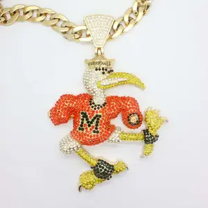 Miami Hurricanes Turnover Chain 18K Gold Plated Necklace Mascot Sebastian The Ibis