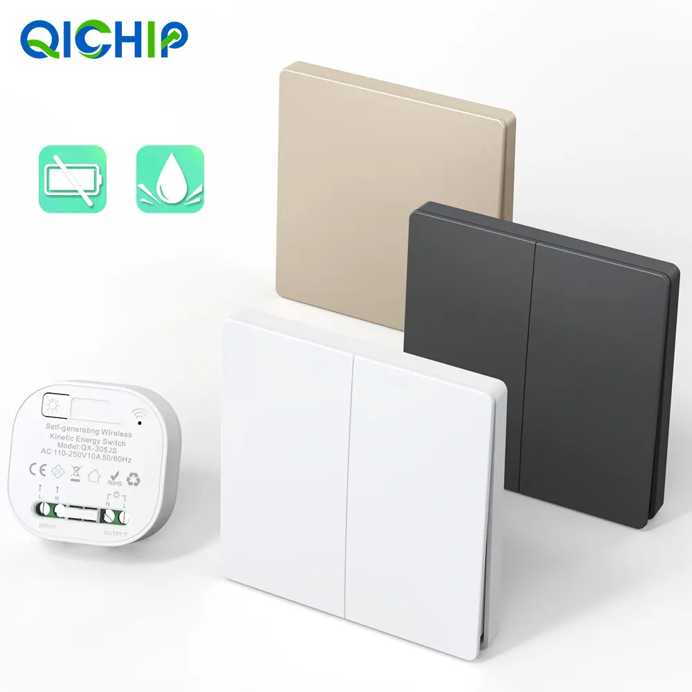 Großhandel Haushalt Wasserdicht Selbst betriebene Beleuchtung Wand schalter 1/2 Stahl 1/2 Kinetic Energy Wireless Switch Panel 100m Reichweite