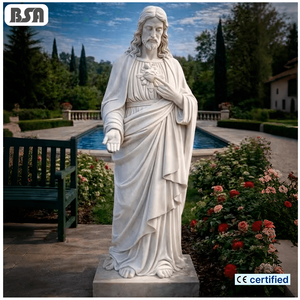 Estatua de Jesucristo de Mármol Natural Premium BSA con Sagrado Corazón, Escultura de Mármol del Sagrado Corazón de Jesús para Uso Religioso en Cementerios - Product Image 1