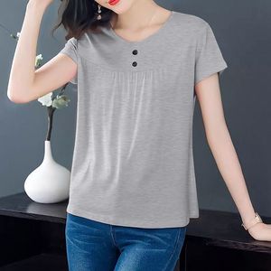 Women's Short Sleeve T-Shirt Dark Green Loose Fit Knitted Acrylic Fiber Everyday Wear - Product Image 2