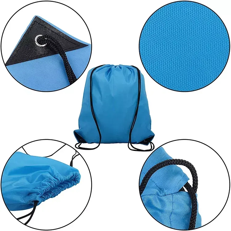 High quality reusable waterproof polyester sports drawstring bags for gym