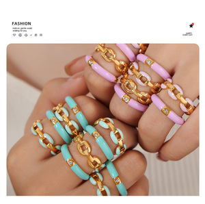18K PVD Gold Plated <b>Stainless</b> <b>Steel</b> Enamel <b>Ring</b> | Multi-Color Stackable Oil Drop <b>Ring</b> <b>for</b> <b>Women</b> | Trendy Minimalist Jewelry - Product Image 5